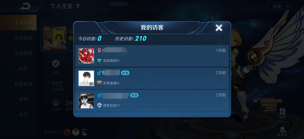 王者访问主页会有记录吗