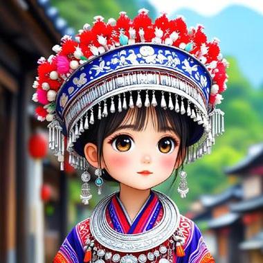 可爱的动漫苗族校园女孩子半身