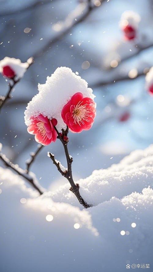 雪景下的梅花视频