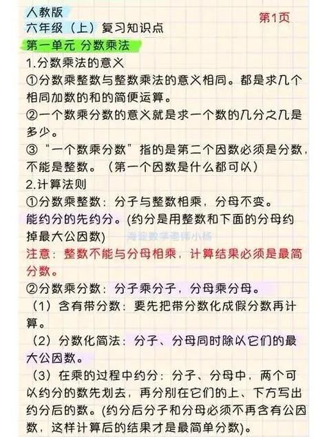 六年级上册数学知识点