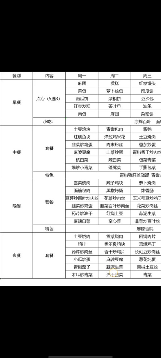 食堂一周菜单安排表截图