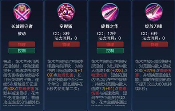 王者荣耀中花木兰有几个技能