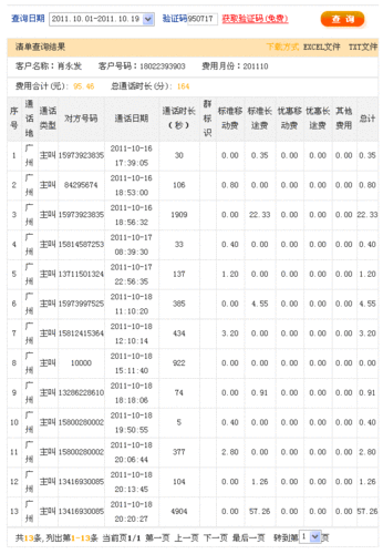 话费账单明细