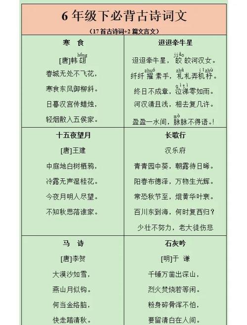 六年级下册必背古诗截图