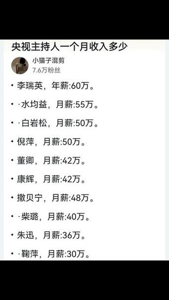 央视主持人工资多少钱一个月