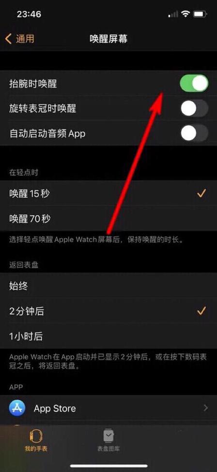 苹果手表设置抬手亮屏