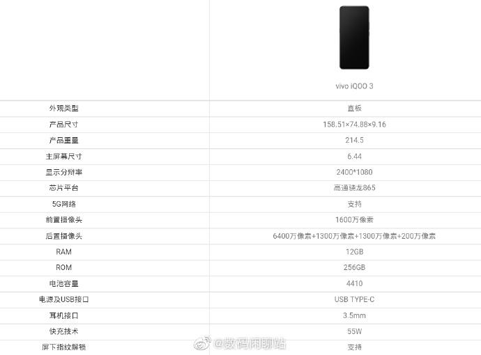 iQOO 3的配置参数