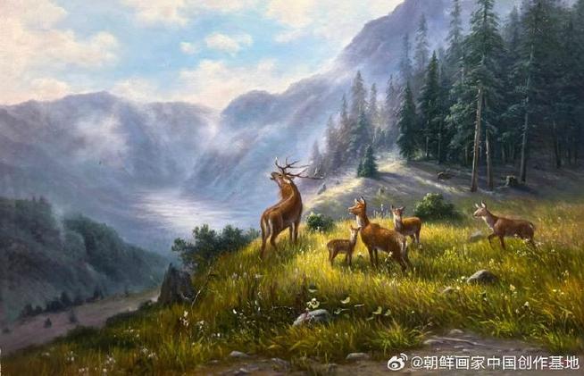 鹿的油画作品