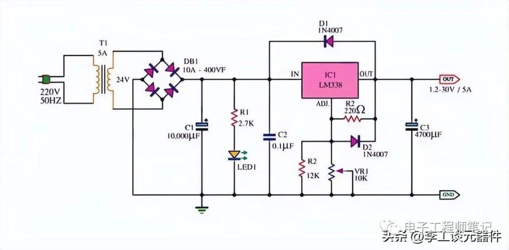 lm338k可调电源电路图