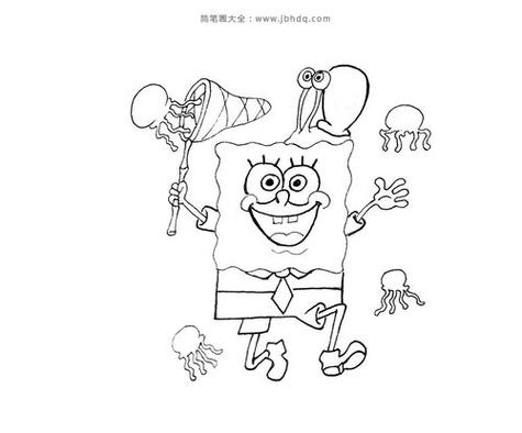 海绵宝宝抓水母怎么画