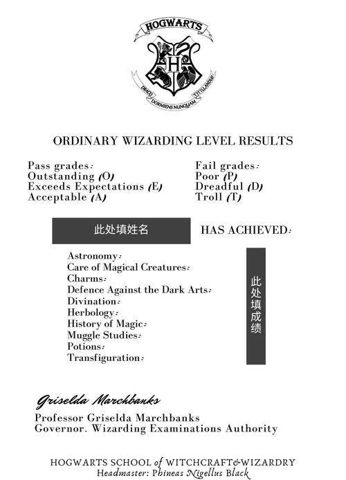哈利波特成绩单AEOPD
