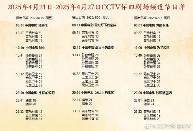 中央电视台怀旧剧场频道节目表
