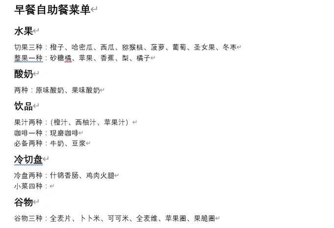 酒店早餐菜单缩略图