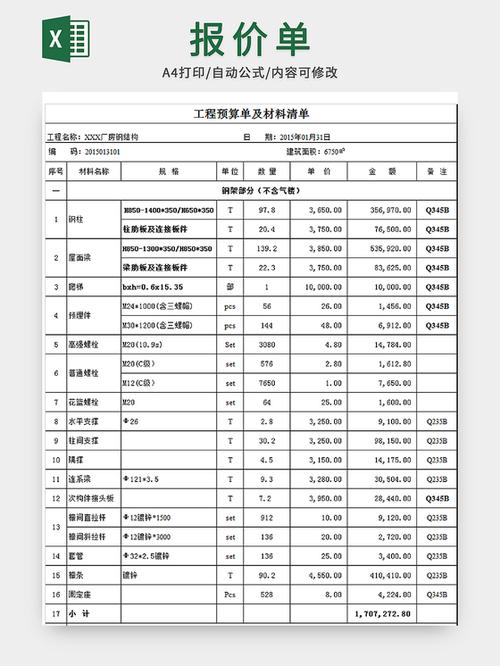工程清单表格模板