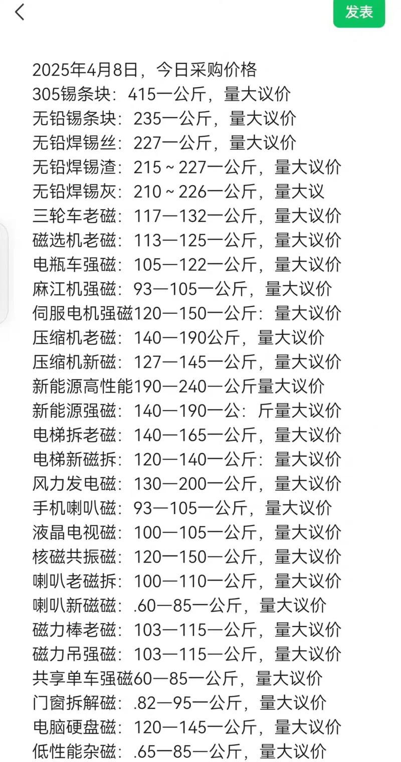 2026废强磁今天价目表