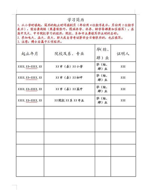 干部履历表填写模板