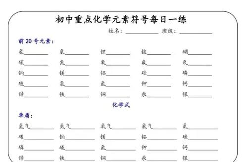 化学元素默写空白表