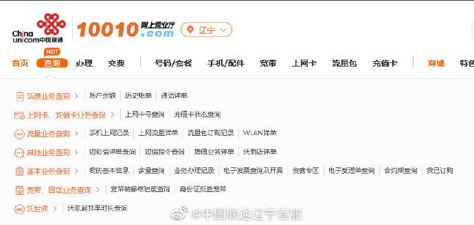 10010.com官网查询截图