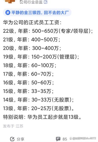 华为级别工资对照表截图