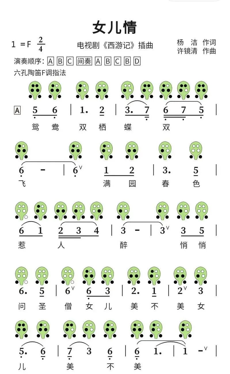 六孔陶笛曲谱图缩略图