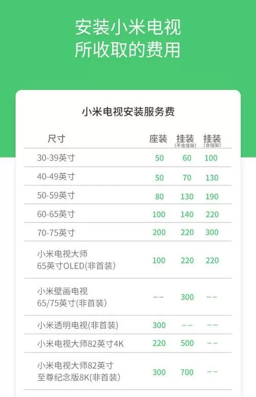 小米电视安装收费标准截图