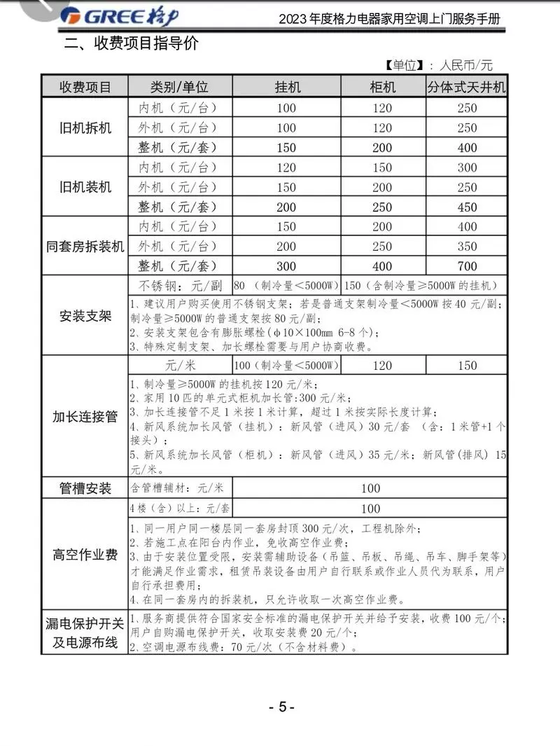 格力空调售后维修收费表缩略图