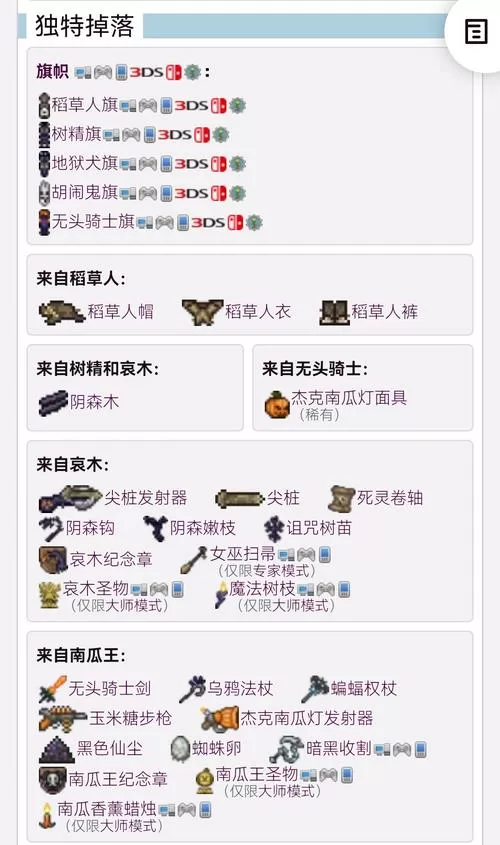 泰拉瑞亚物品掉落表截图