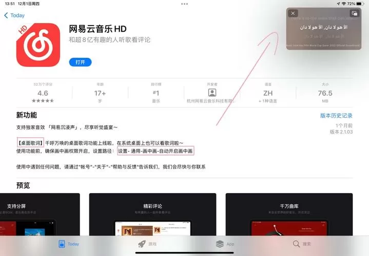 ipad不支持桌面歌词吗