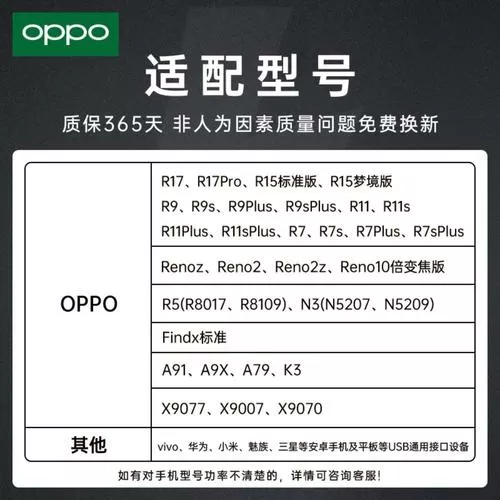 oppo充电器型号对照表截图