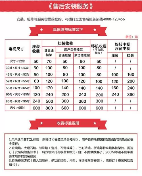 电视安装费一般怎么收