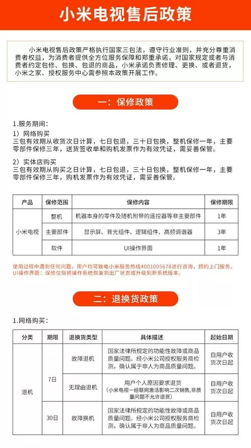 小米电视保修政策