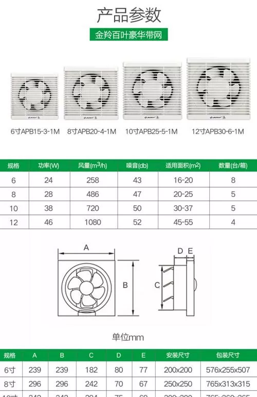 10寸排气扇尺寸对照表缩略图
